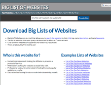 Tablet Screenshot of biglistofwebsites.com